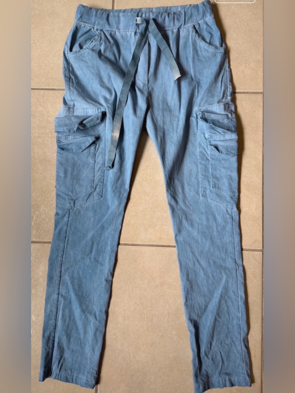 Amorosa Italy Women's Blue Cargo Pants Tapered Elastic Waist Pockets Stretch S/M